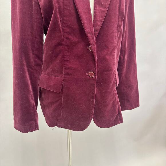 Vintage 90s  Y2k Burgundy Velvet Blazer Jacket Classic Tailored Fit Size 12 - Picture 7 of 16
